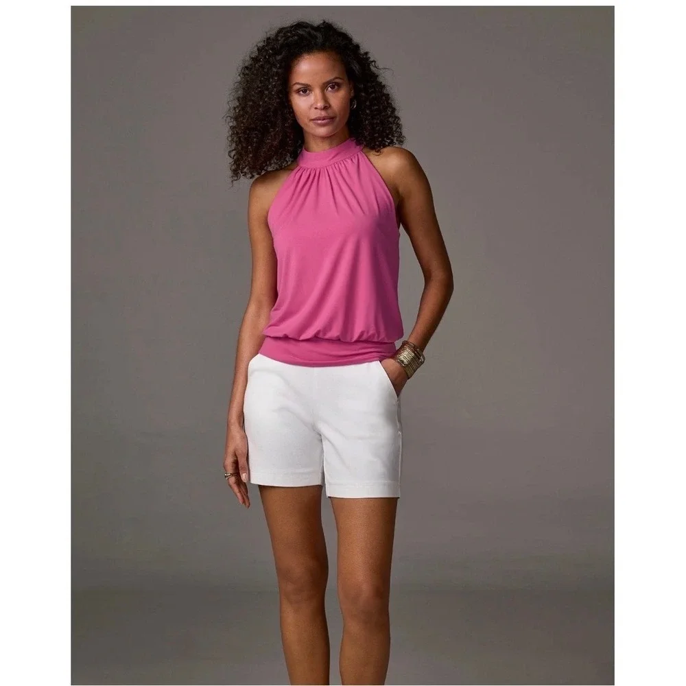 Boston Proper Twill Pull-On Five-Inch Short 16 White Pockets Stretch Casual